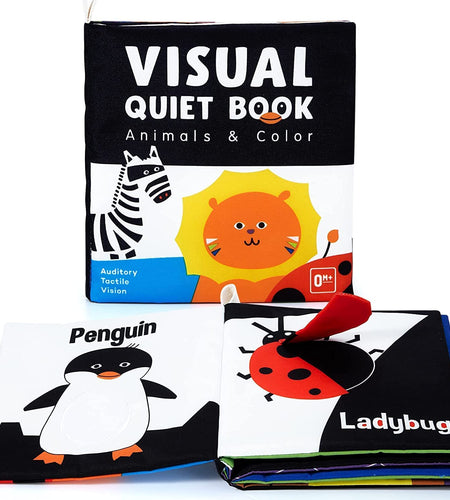 Soft Baby Books, High Contrast Black and White Books Nontoxic Fabric Touch and Feel Crinkle Cloth Books Early Educational Stimulation Toys for Infants Toddlers, Baby Girl & Baby Boy Gift Animal