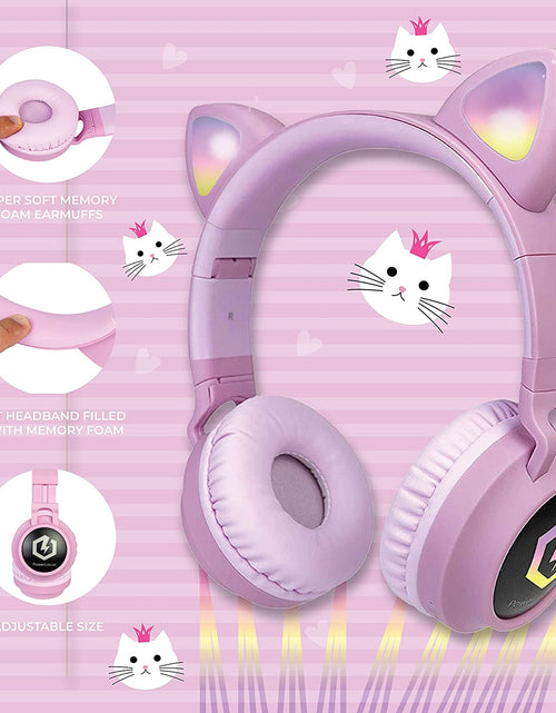 Load image into Gallery viewer, Wireless Bluetooth Headphones for Kids, Kid Headphone Over-Ear with LED Lights, Foldable Headphones with Microphone,Volume Limited, Wireless and Wired Headphone for Phones,Tablets,Pc,Laptop
