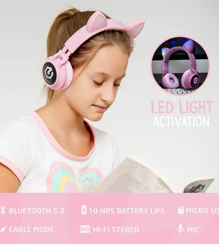 Wireless Bluetooth Headphones for Kids, Kid Headphone Over-Ear with LED Lights, Foldable Headphones with Microphone,Volume Limited, Wireless and Wired Headphone for Phones,Tablets,Pc,Laptop
