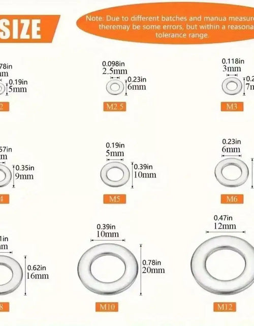 Load image into Gallery viewer, 360/580Pcs 304 Stainless Steel Flat Washers Set, Perfect for Home Decor, Factory Repair, Kitchens, Shops &amp; More
