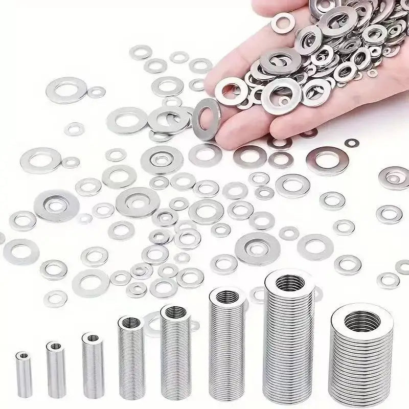 360/580Pcs 304 Stainless Steel Flat Washers Set, Perfect for Home Decor, Factory Repair, Kitchens, Shops & More