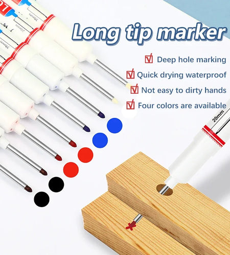 4Pcs/Set 20Mm Long Nib Head Markers for Deep Hole and Metal Perforating Pen Waterproof Bathroom Woodworking Decoration Multi-Purpose