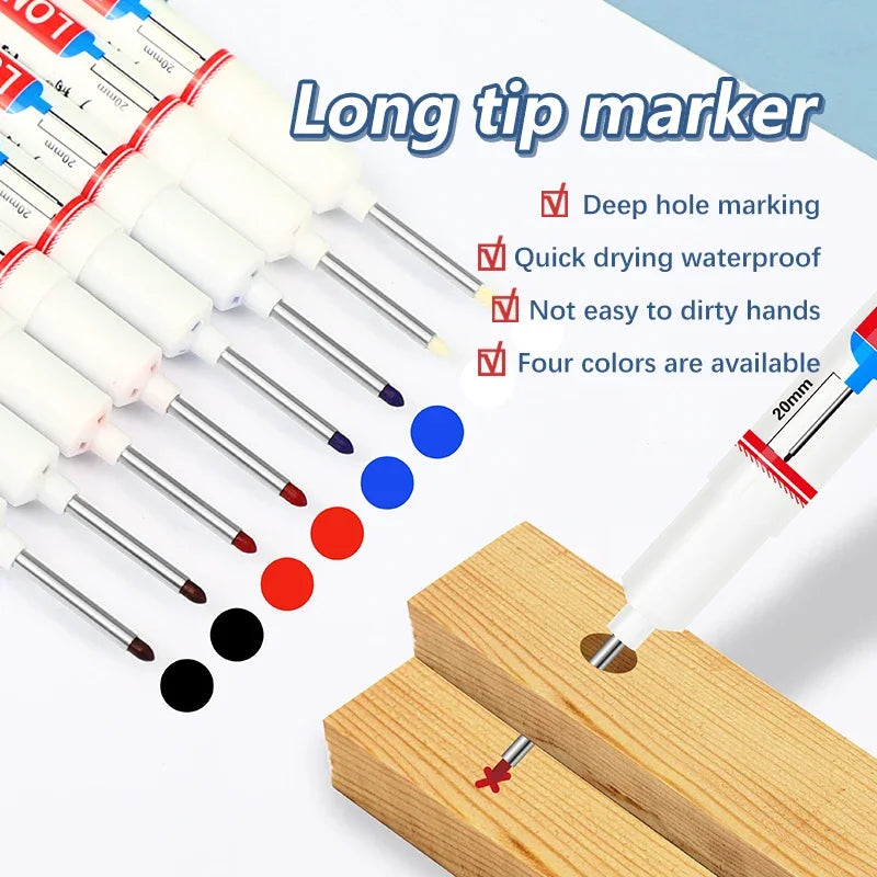 4Pcs/Set 20Mm Long Nib Head Markers for Deep Hole and Metal Perforating Pen Waterproof Bathroom Woodworking Decoration Multi-Purpose