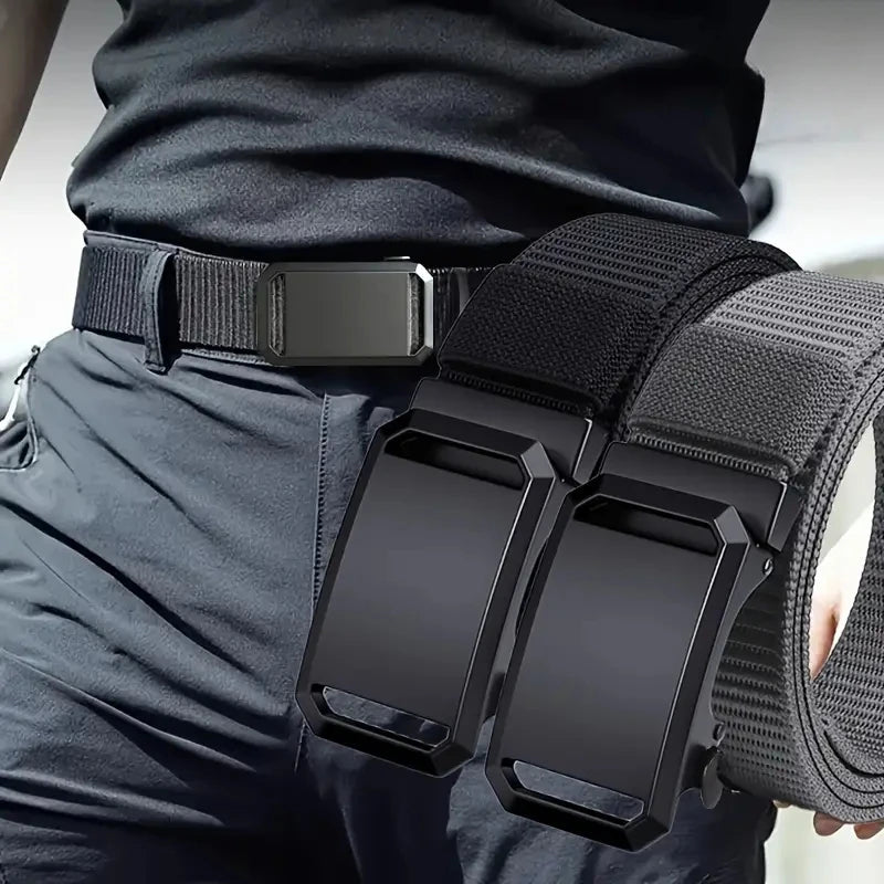 New Automatic Buckle Belt, Canvas Tactical Workwear Casual Outdoor Military Training Pants Belt for Men