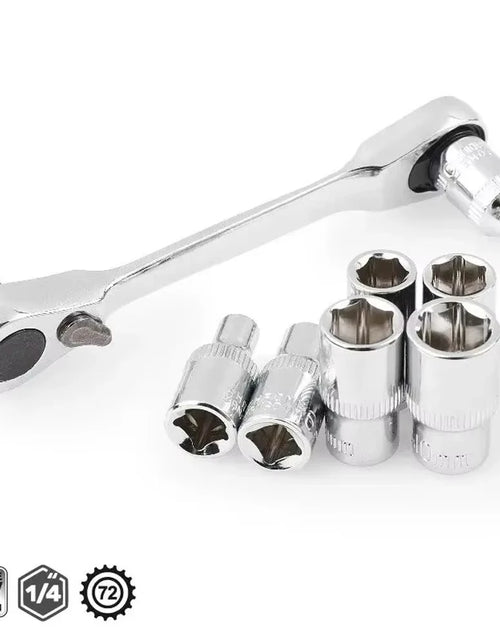 Load image into Gallery viewer, Mini Treble 1/4 Ratchet Wrench Double Ended Quick Socket Ratchet Wrench Screwdriver Hex Torque Wrenches Set 2In1 Spanner
