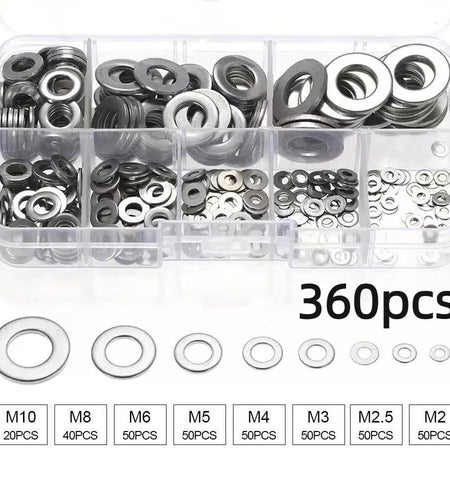 360/580Pcs 304 Stainless Steel Flat Washers Set, Perfect for Home Decor, Factory Repair, Kitchens, Shops & More