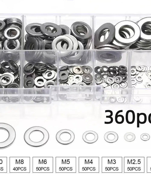 Load image into Gallery viewer, 360/580Pcs 304 Stainless Steel Flat Washers Set, Perfect for Home Decor, Factory Repair, Kitchens, Shops &amp; More
