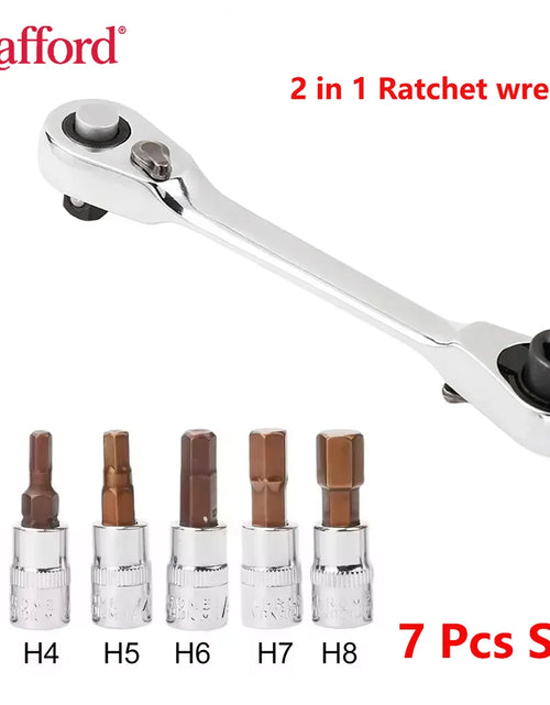 Load image into Gallery viewer, Mini Treble 1/4 Ratchet Wrench Double Ended Quick Socket Ratchet Wrench Screwdriver Hex Torque Wrenches Set 2In1 Spanner
