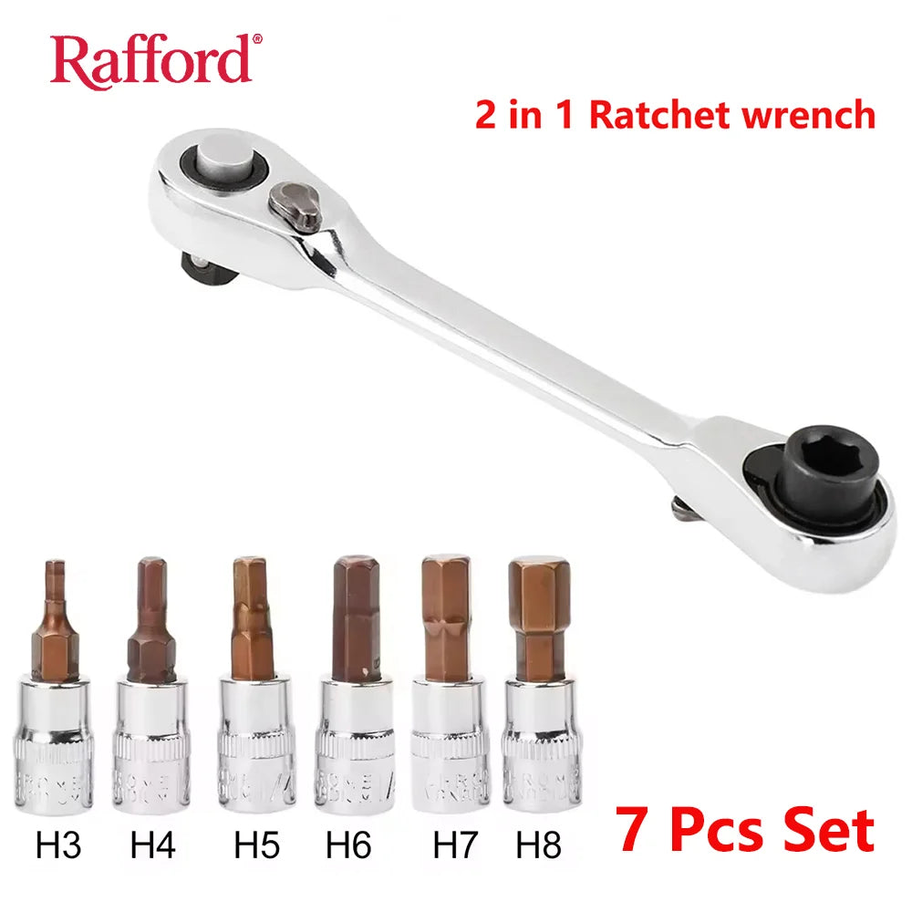 Mini Treble 1/4 Ratchet Wrench Double Ended Quick Socket Ratchet Wrench Screwdriver Hex Torque Wrenches Set 2In1 Spanner