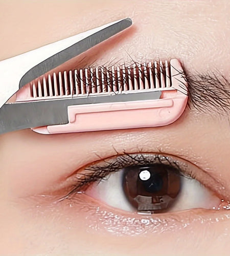 Eyebrow Trimming Scissors Black with Built-In Comb - Stainless Steel, Precise Grooming Tool, Creating Perfect Eyebrows