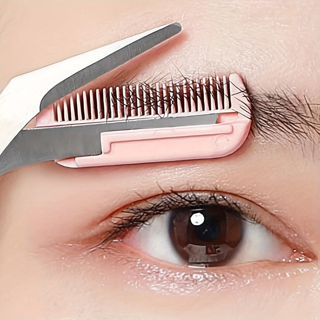 Eyebrow Trimming Scissors Black with Built-In Comb - Stainless Steel, Precise Grooming Tool, Creating Perfect Eyebrows