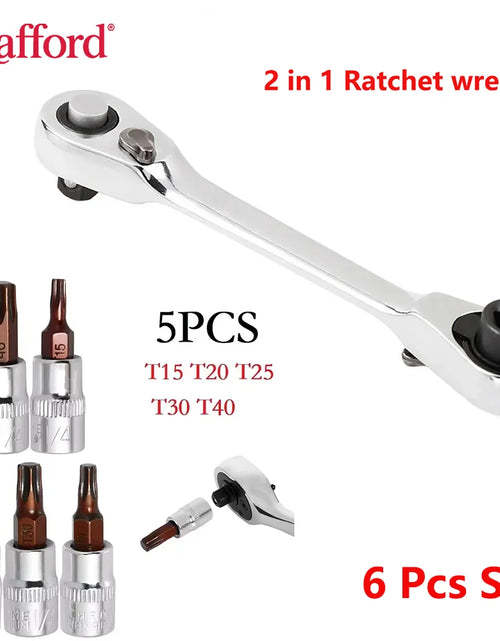 Load image into Gallery viewer, Mini Treble 1/4 Ratchet Wrench Double Ended Quick Socket Ratchet Wrench Screwdriver Hex Torque Wrenches Set 2In1 Spanner
