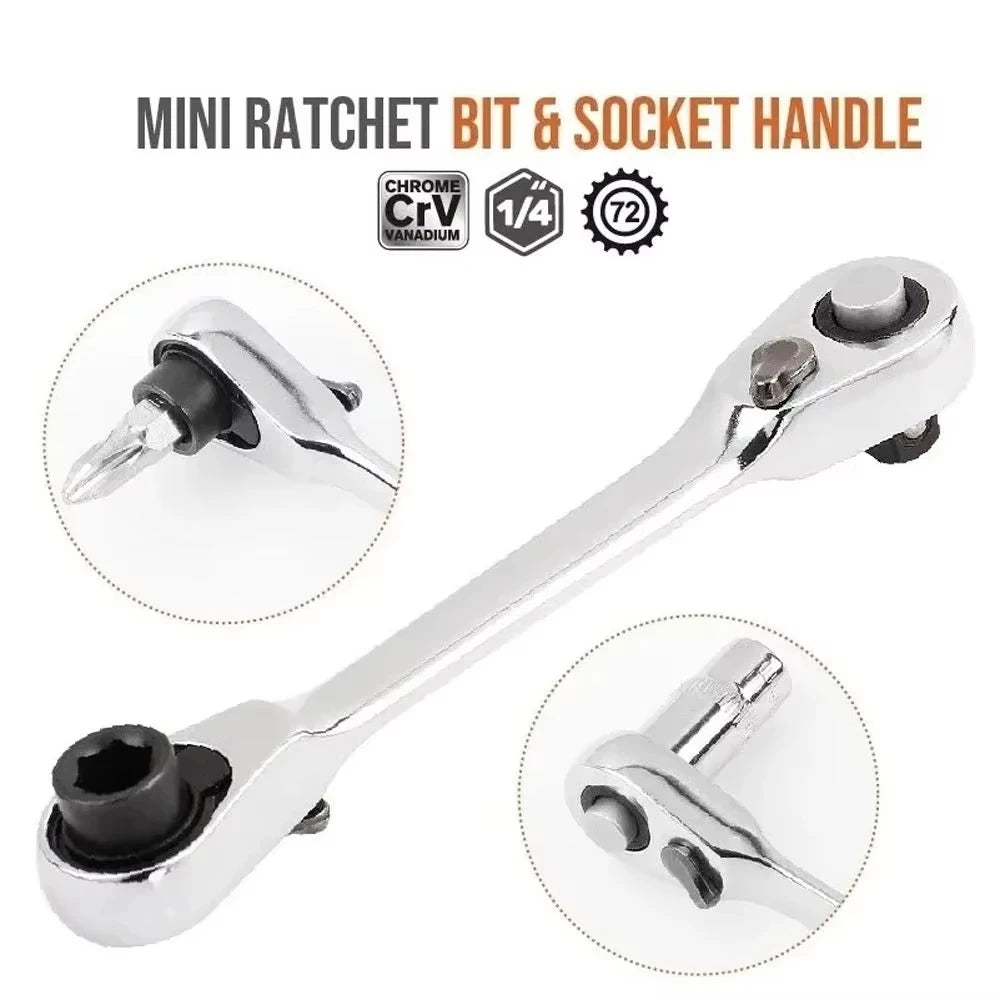 Mini Treble 1/4 Ratchet Wrench Double Ended Quick Socket Ratchet Wrench Screwdriver Hex Torque Wrenches Set 2In1 Spanner