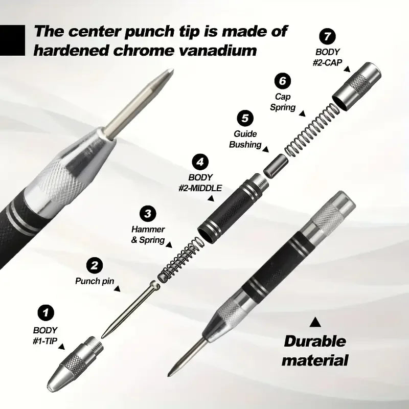Center Punch tool– Heavy Duty Spring-Loaded Metal Marker